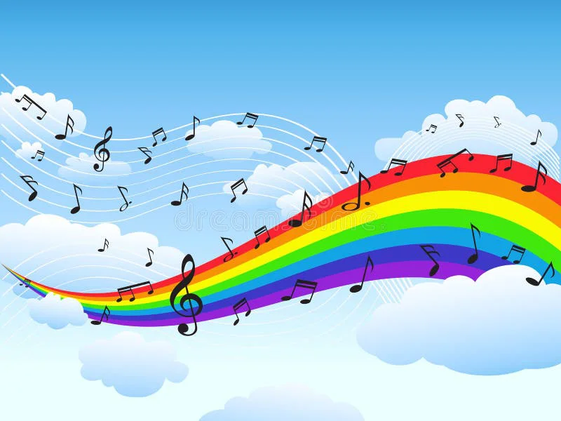 arco-iris-feliz-con-el-fondo-de-la-nota-de-la-música-37962188